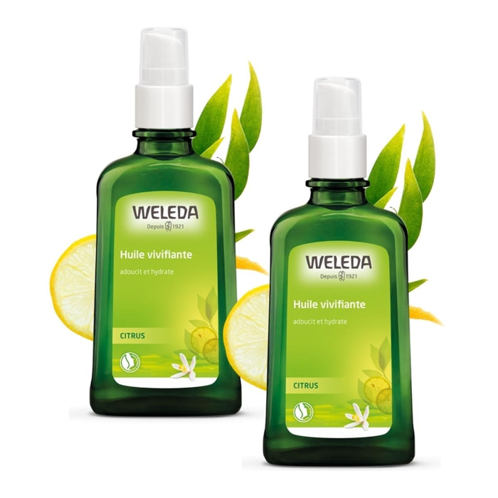 WELEDA - Duo Huile vivifiante au Citrus  - Soin corporel - Adoucit et nourrit -  Vegan* -  Certifié Natrue** - Flacon-pompe 100 ml  x 2