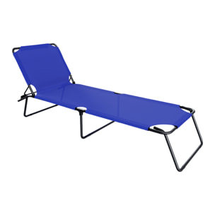 Lettino Pieghevole Prendisole Senza Tettuccio Parasole Reclinabile Regolabile Metallo Nero Sdraio Spiaggia Mare Giardino Piscina 187x53x24 Cm Blu