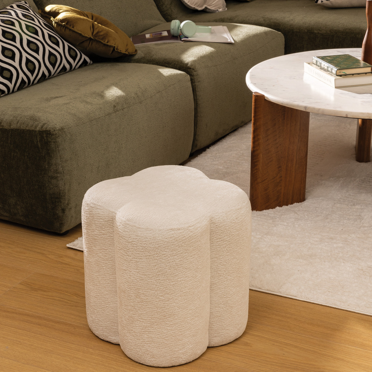 Pouf "Lavon" blanc 38x35x35cm