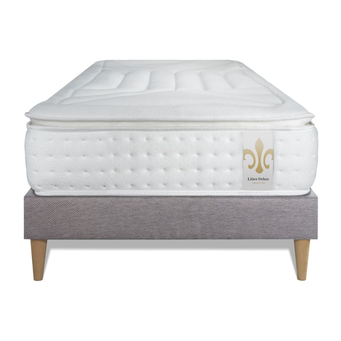 Ensemble Matelas Vingt-Quatre PLUS - 24cm - Ressorts ensachés et mémoire de forme - Confort hôtelier - Sommier kit Gris