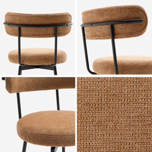 Lot de deux tabourets de bar assise rotative métal noir et tissu camel - L 50 x P 50 x H 92cm - Iris