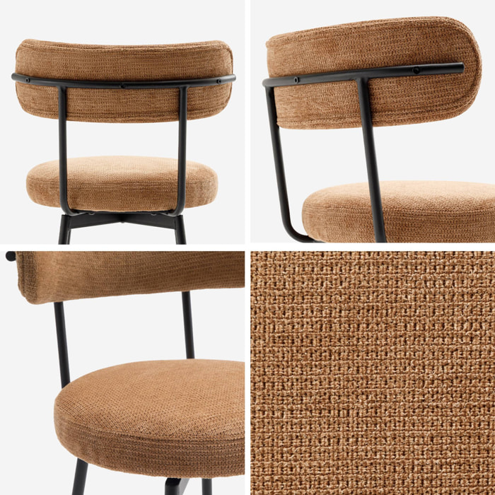 Lot de deux tabourets de bar assise rotative métal noir et tissu camel - L 50 x P 50 x H 92cm - Iris