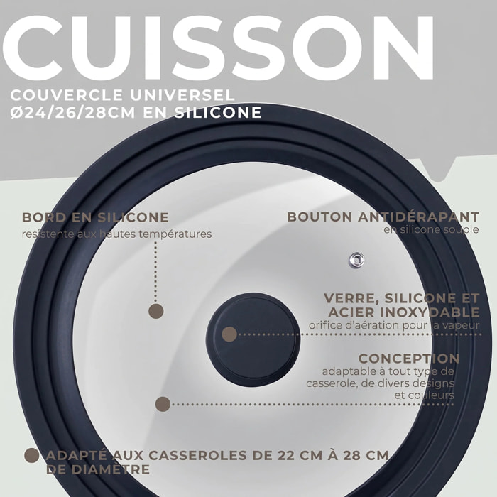Couvercle de cuisson adaptable en verre et silicone Fackelmann