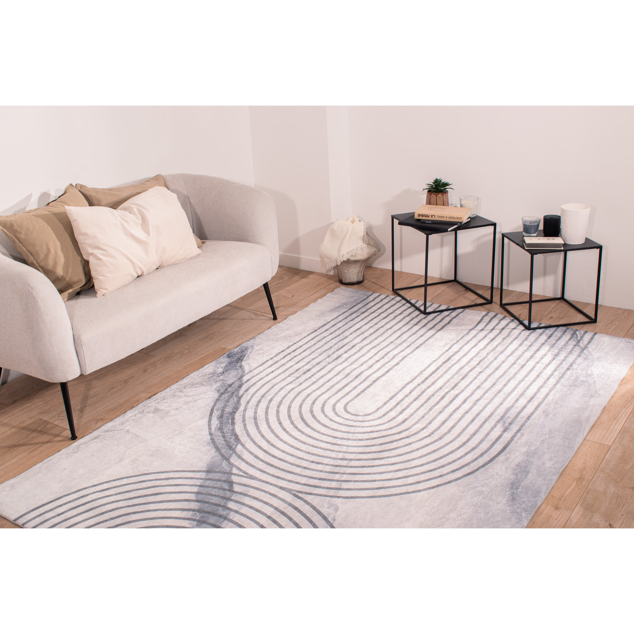 STAMPA - Tapis salon motif moderne arc antidérapant et lavable en machine à 30°C gris