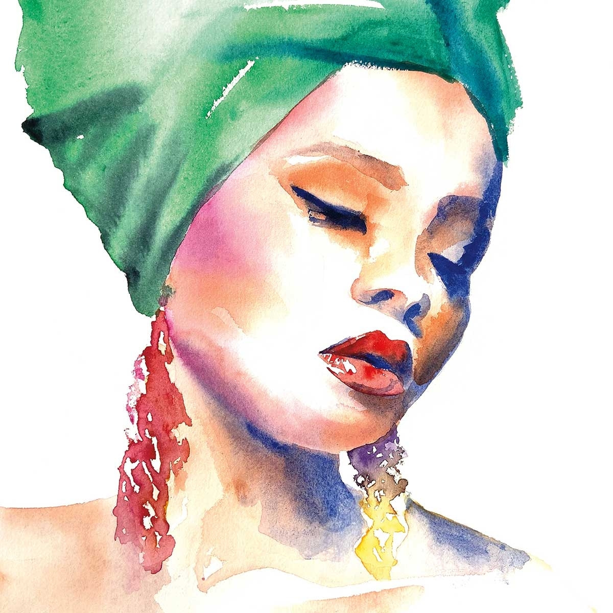 Affiche mode Portrait turban vert Affiche sous cadre bois