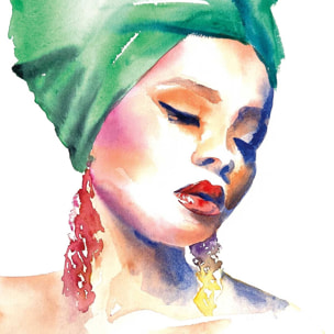 Affiche mode Portrait turban vert Affiche sous cadre bois