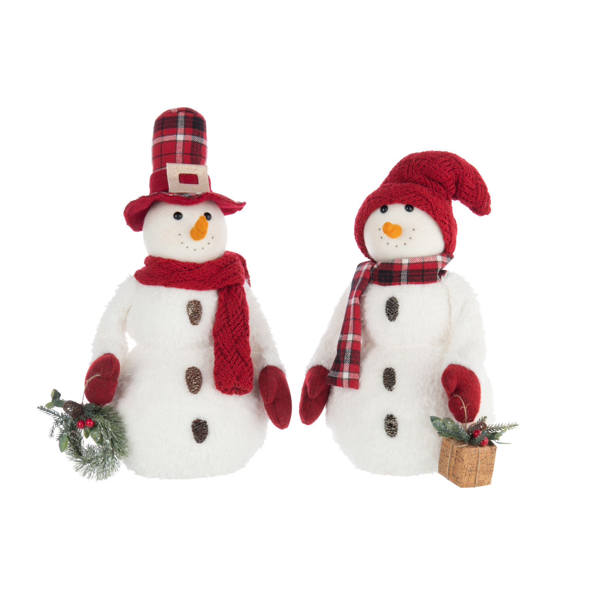 J-Line figurine Bonhomme de Neige Garçon + Fille - polyrésine - blanc/rouge - 2 pcs