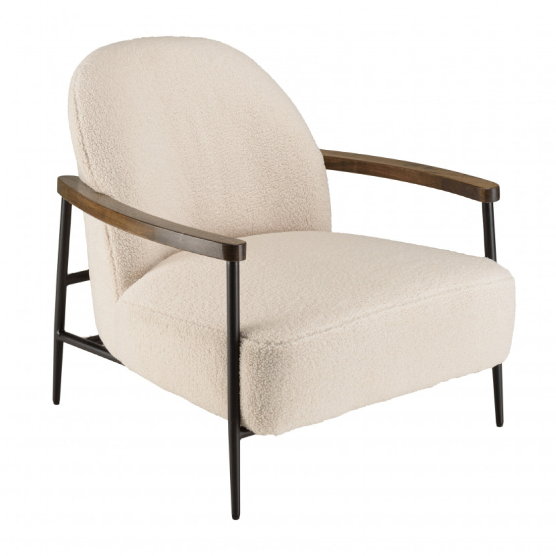 GASTON - Fauteuil tissu bouclette écru structure métallique