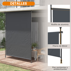 Toldo Vertical Exterior 200x305 cm, Pantalla de Privacidad Enrollable, Toldo Lateral Ajustable con Manivela, Protección UV 40+ e Impermeable, Sin Taladro, para Balcón, Jardín, Gris