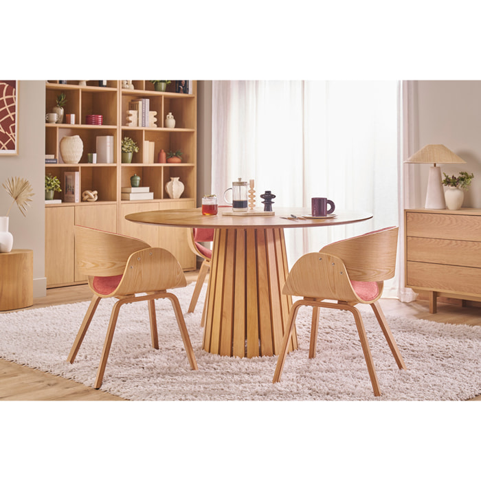 Chaise design en tissu effet velours texturé beige et bois clair BENT