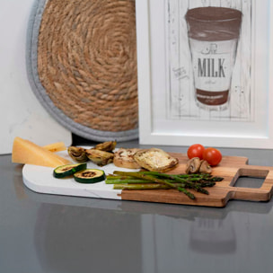 DAM TAGLIERE IN LEGNO E MARMO BIANCO CON MANICO 18x38x1,5 Cm. Colore bianco