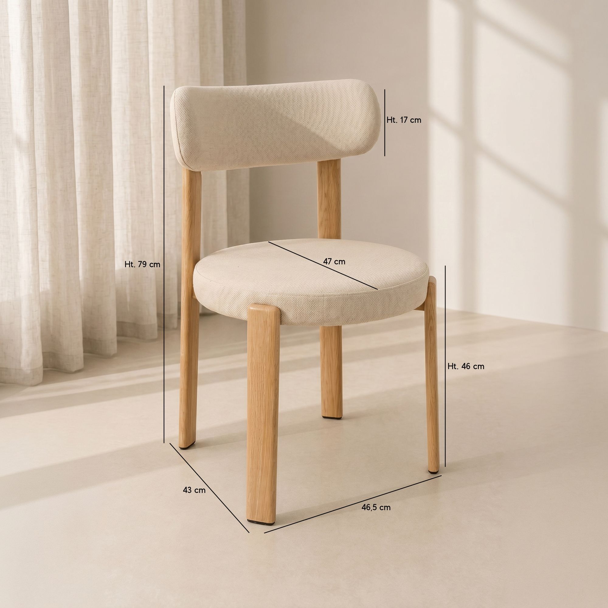 Lot de 2 chaises de table en métal effet bois et tissu écru LILY