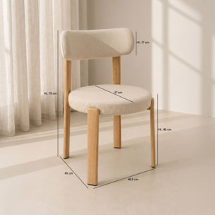 Lot de 2 chaises de table en métal effet bois et tissu écru LILY