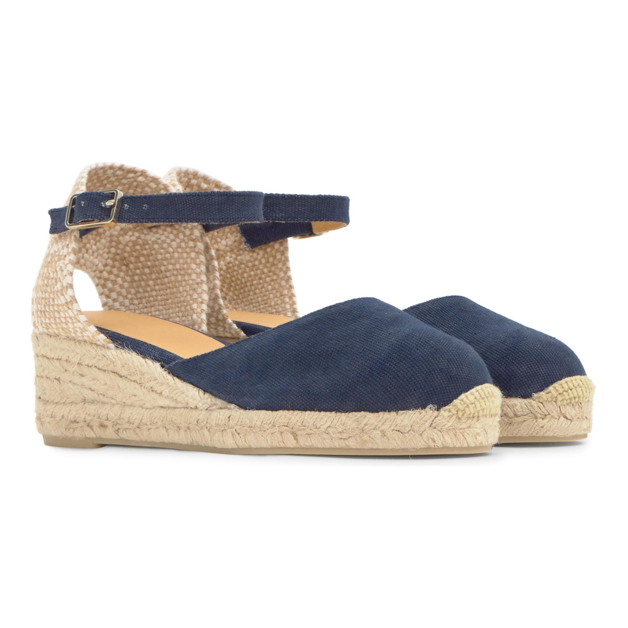 Alpargata con cuña 3 cm en lona de algodón con talonera trenzada y pulsera con hebilla