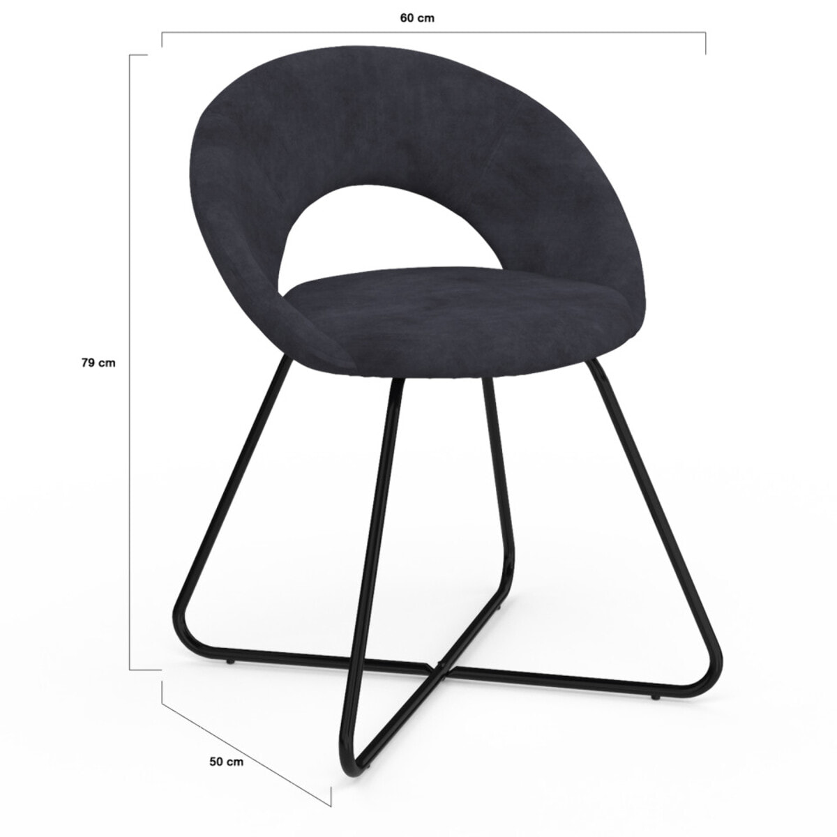 Chaises Malone velours gris foncé pieds noirs - lot de 2