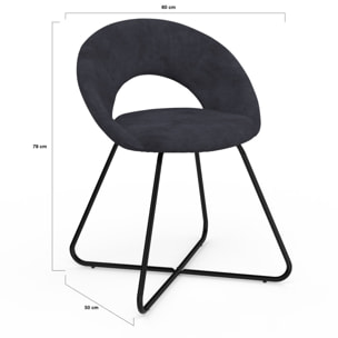 Chaises Malone velours gris foncé pieds noirs - lot de 2