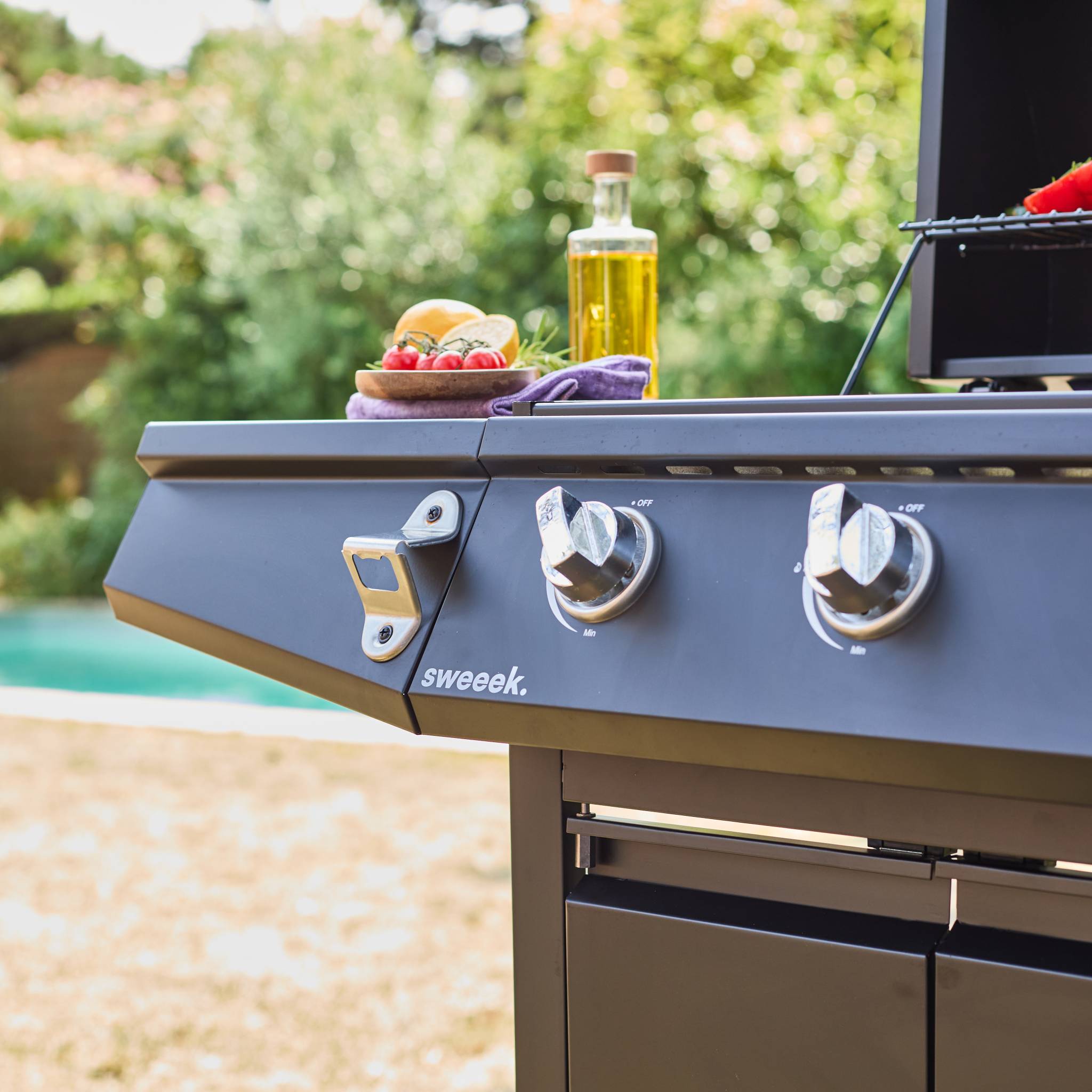 Barbecue gaz 3 brûleurs + 1 feu latéral avec roues, tablettes et thermomètre TREVILLE 3