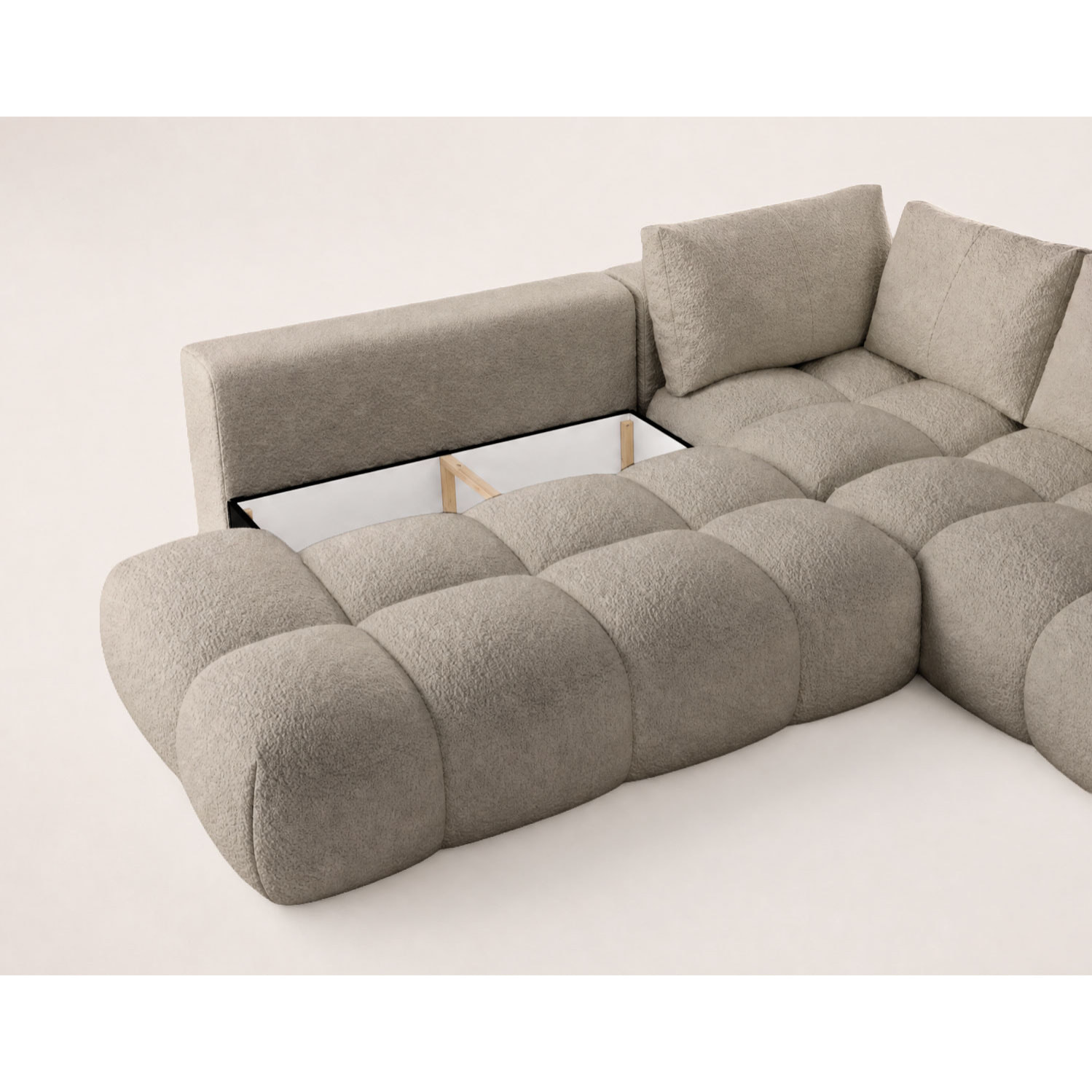 Yulin - Canapé d'angle L 5 places convertible avec coffre en tissu bouclette - Taupe