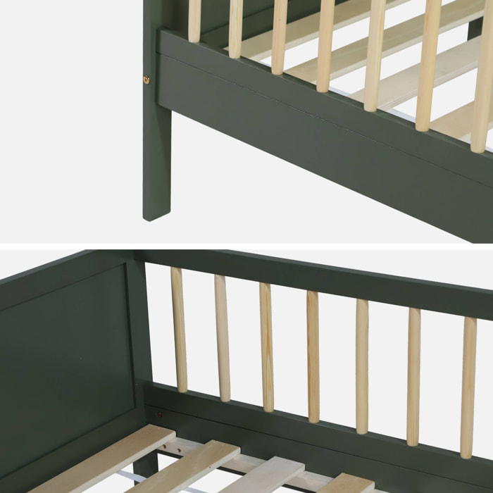 Lit enfant 90 x 190 cm pin naturel sommier à lattes inclus Vert - Elio