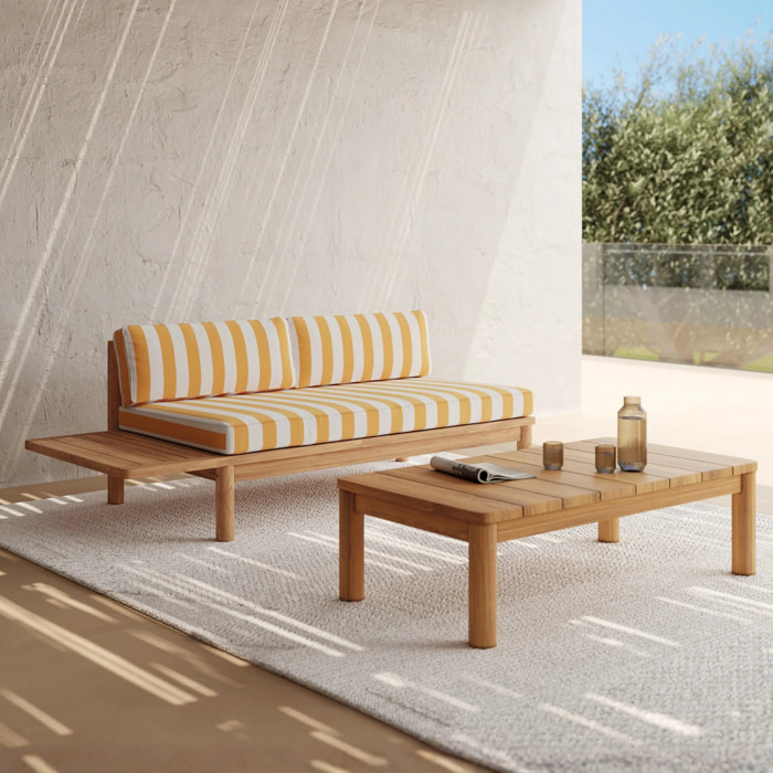 Salon de jardin 2 personnes en teck massif et tissu rayé jaune - Nadila
