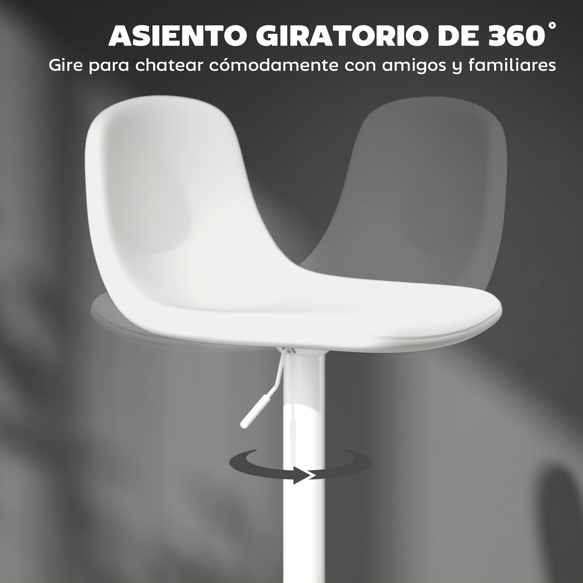 Juego de 2 Taburetes de Bar Taburetes Altos de Cocina Regulable en Altura 84-104 cm con Respaldo y Reposapiés Tapizado en PU Giratorio en 360° para Comedor Mostrador Blanco