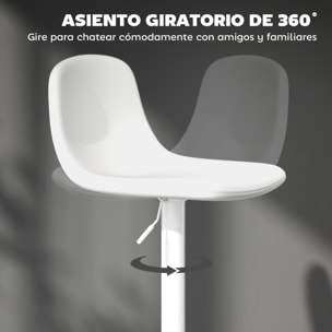 Juego de 2 Taburetes de Bar Taburetes Altos de Cocina Regulable en Altura 84-104 cm con Respaldo y Reposapiés Tapizado en PU Giratorio en 360° para Comedor Mostrador Blanco
