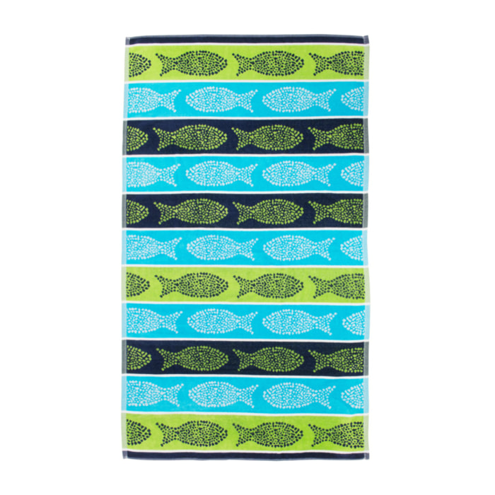 Telo Mare Spugna Jacquard Spiaggia Disegno Fish Pois
