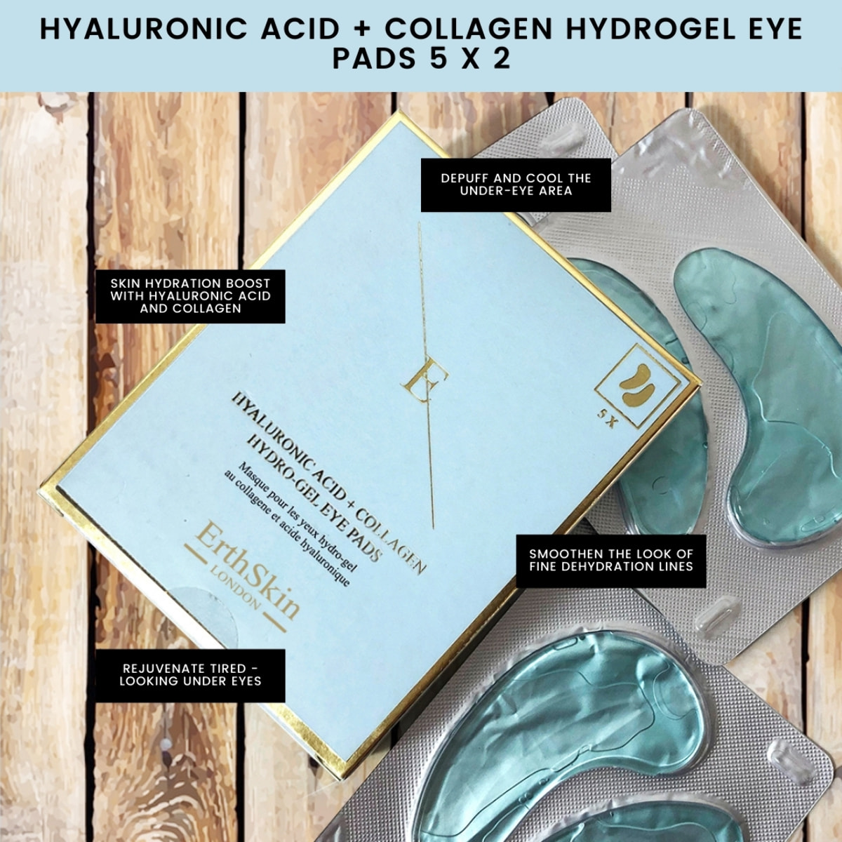 Almohadillas para ojos de hidrogel de ácido hialurónico + colágeno 5 X 2