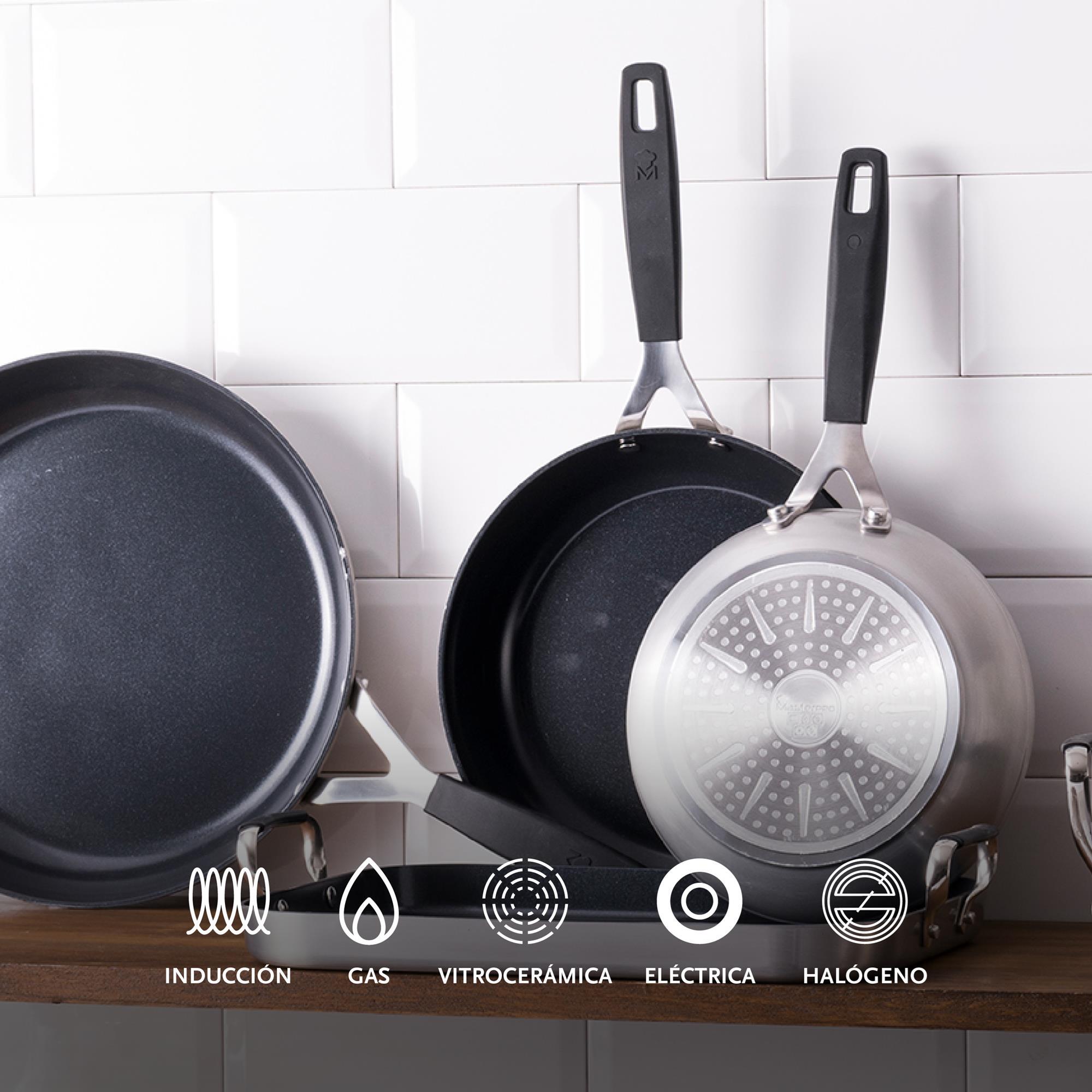 Juego de 3 sartenes ø16ø20ø24cm y 3 protectores en aluminio forjado antiadherentes masterpro