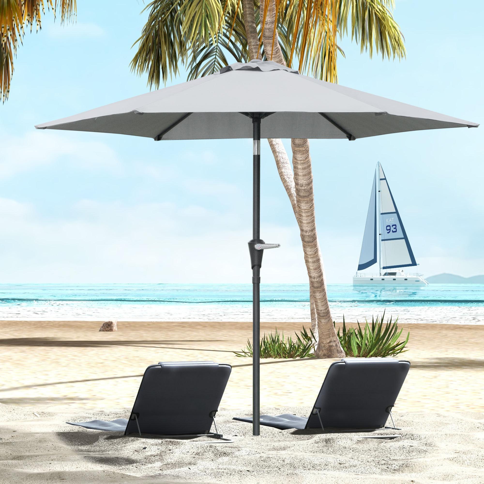 Sombrilla Terraza Exterior Ø230 cm Sombrilla de Jardín con Ángulo Ajustable y Manivela Impermeable Parasol para Patio Terraza Gris