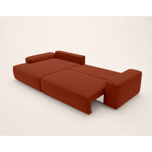 Tama - Canapé d'angle gauche 4 places convertible avec coffre en tissu - Terracotta