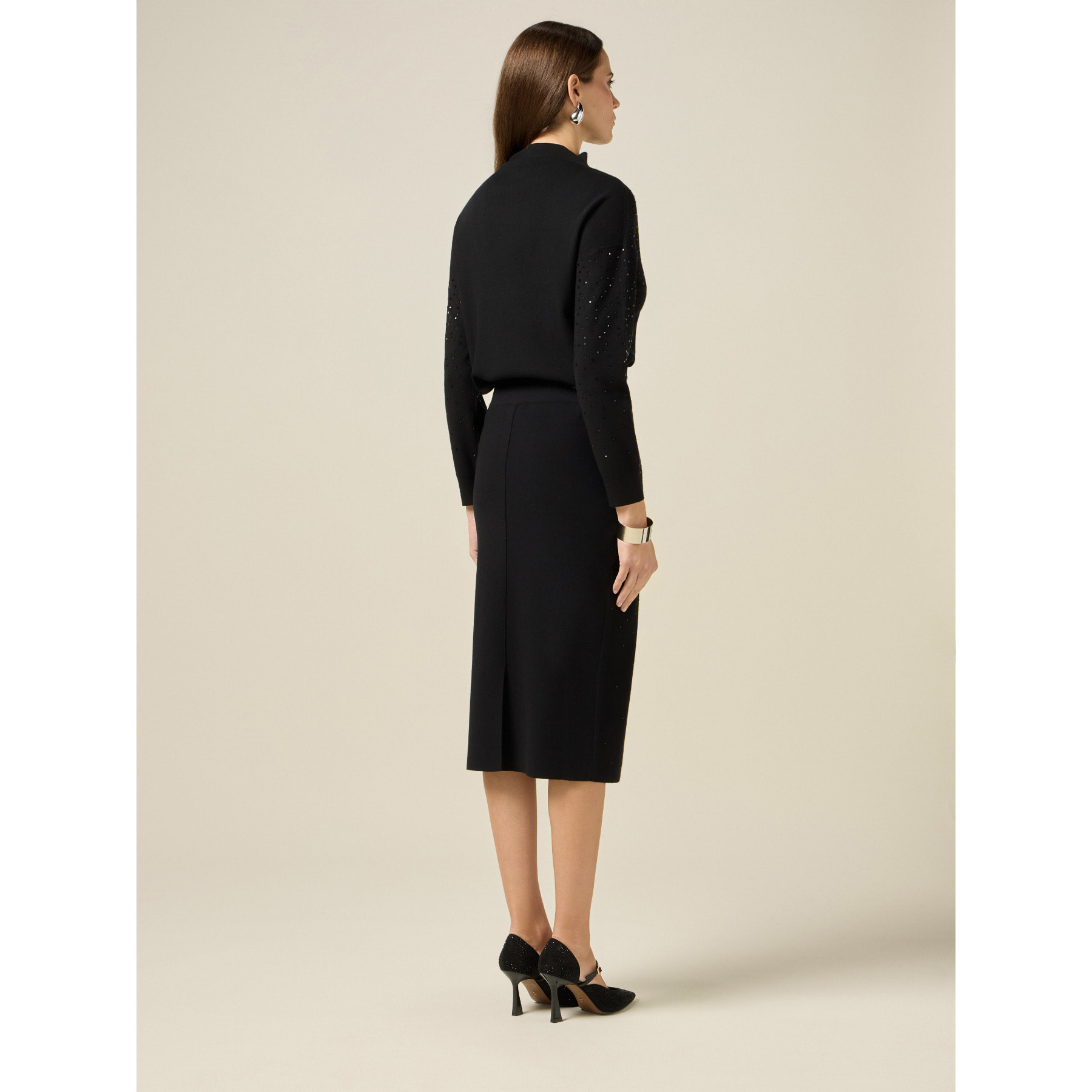 Oltre - Gonna in maglia con cristalli - Nero