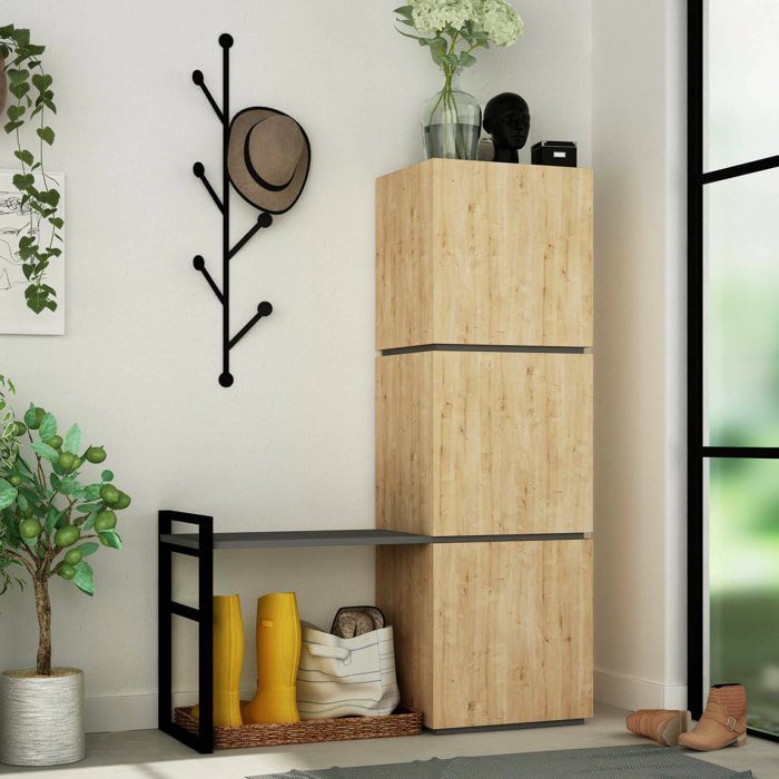 Scarpiera Akoni, Mobile portascarpe, Armadio da ingresso multiuso, Mobiletto per calzature, 109x39 h149 cm, Quercia e Antracite