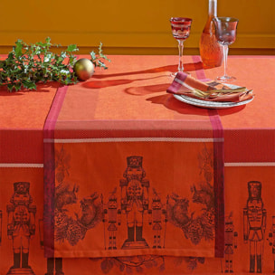 Chemin de table pur coton anti tache motif jacquard Casse noisettes rouge festif