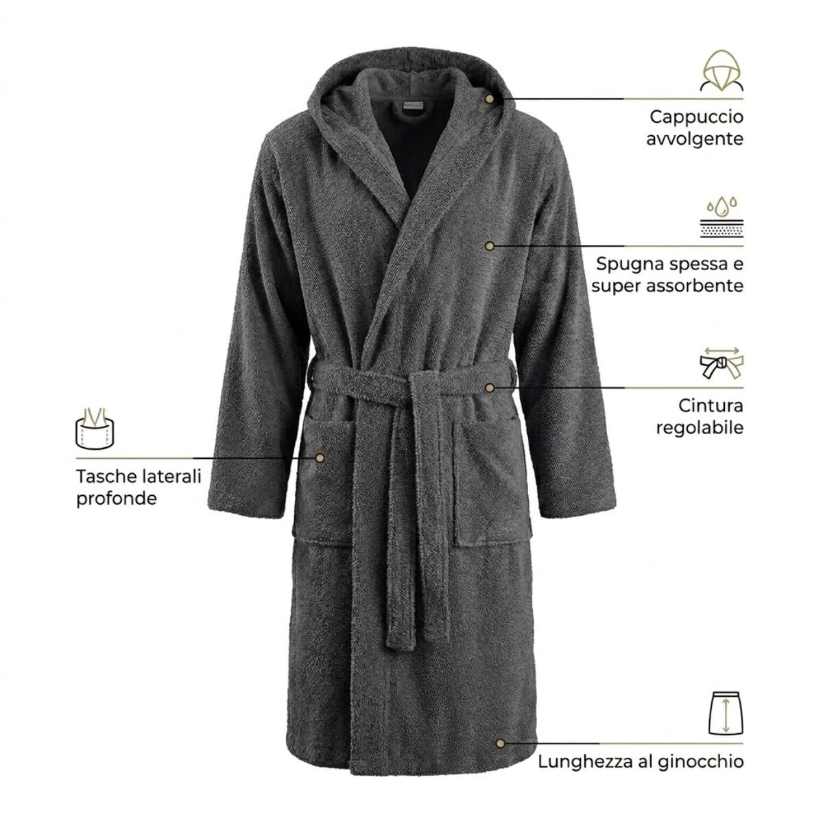 INTRECCI HOME Accappatoio Uomo e Donna, in Puro Cotone Jacquard 500 g, , Morbidezza Extra, Avvolgente, con Cappuccio e Tasche, Elegante e Confortevole,
