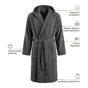 INTRECCI HOME Accappatoio Uomo e Donna, in Puro Cotone Jacquard 500 g, , Morbidezza Extra, Avvolgente, con Cappuccio e Tasche, Elegante e Confortevole,