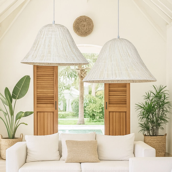 Suspension en feuilles de palmier blanche 55cm MAA