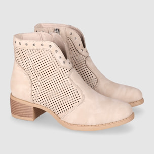 Botines de Piel Sintética - Beig - Tacón: 5 cm