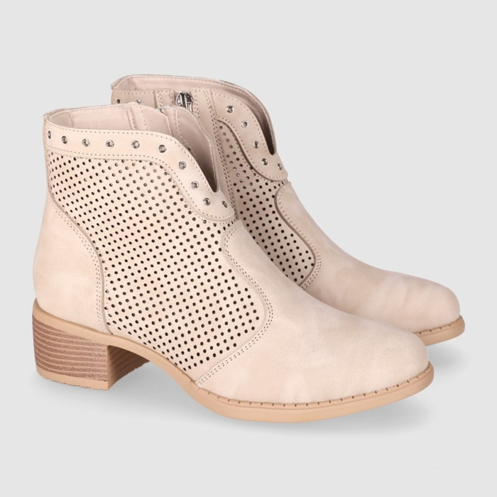 Botines de Piel Sintética - Beig - Tacón: 5 cm