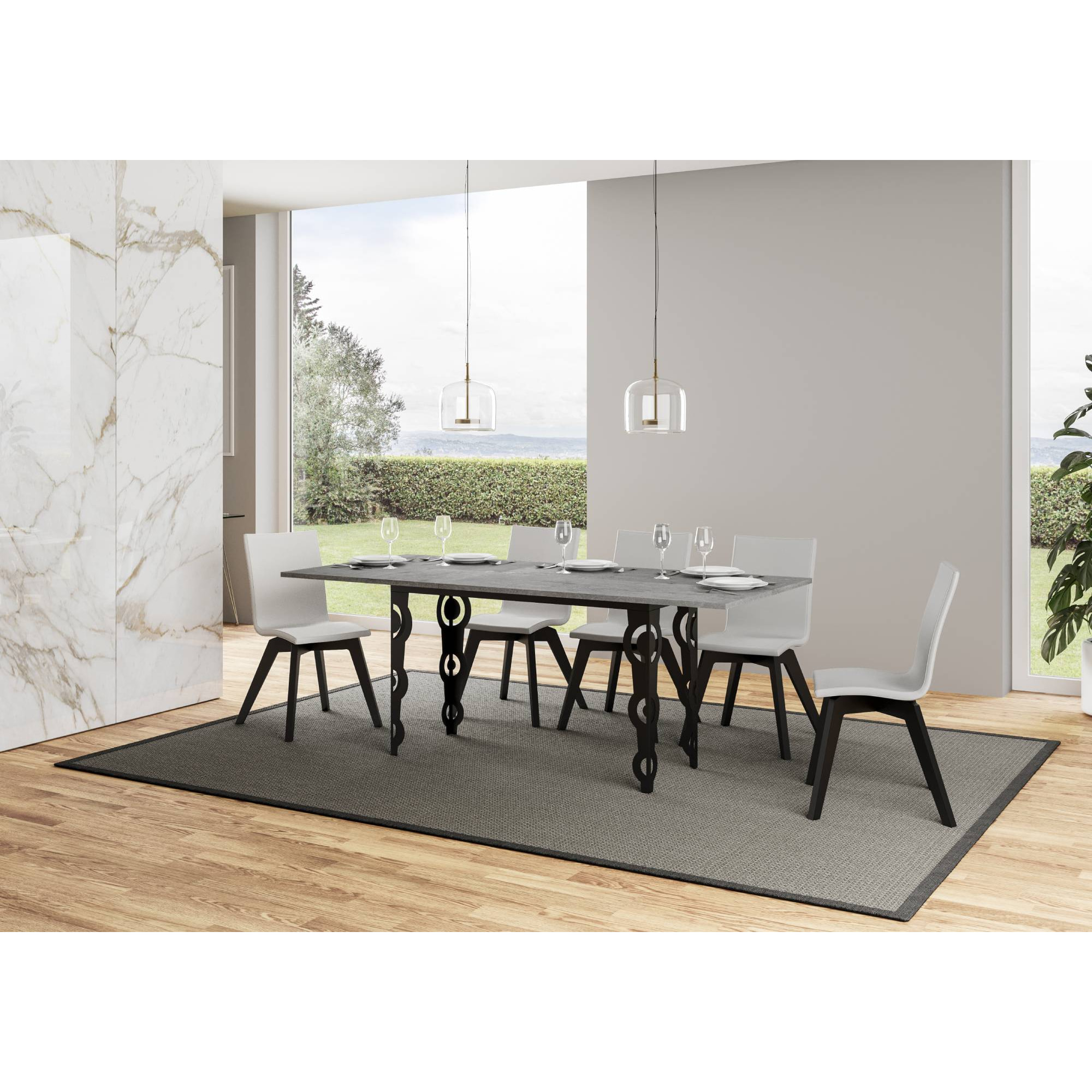 Mesa tipo libro 120/200x45/90 cm Karamay Double Cemento estructura Antracita