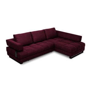 Canapé d'angle droit convertible avec coffre de rangement "Clinton" 5 places en velours rouge foncé