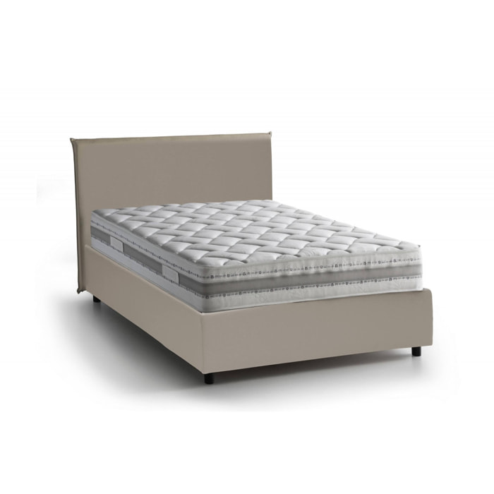 Letto piazza e mezza Assunta, Letto contenitore con rivestimento in ecopelle, 100% Made in Italy, Apertura frontale, con materasso Cm 120x200 incluso, Tortora