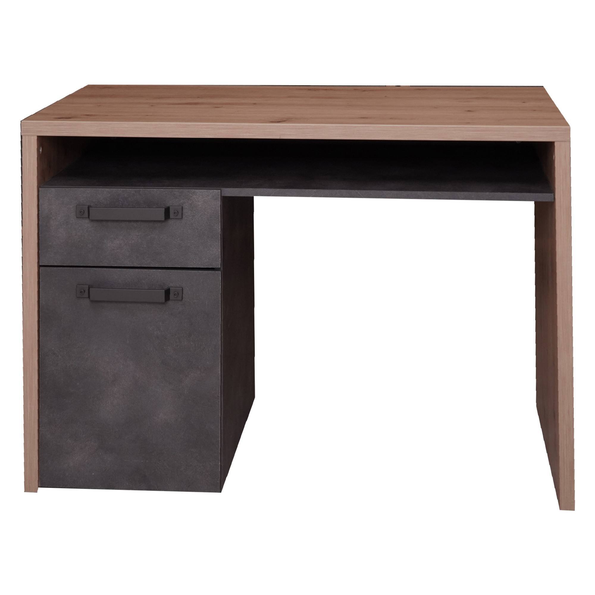 Scrivania in stile industriale per ufficio e studio, 110 x 60 x 76, Rovere