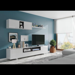 Parete Attrezzata Mobile Swiss Mobile Soggiorno TV Mensola Modulo Sospeso Salotto Legno Base Televisione Sala da Pranzo Design 200 x 41 x 46 cm Bianco