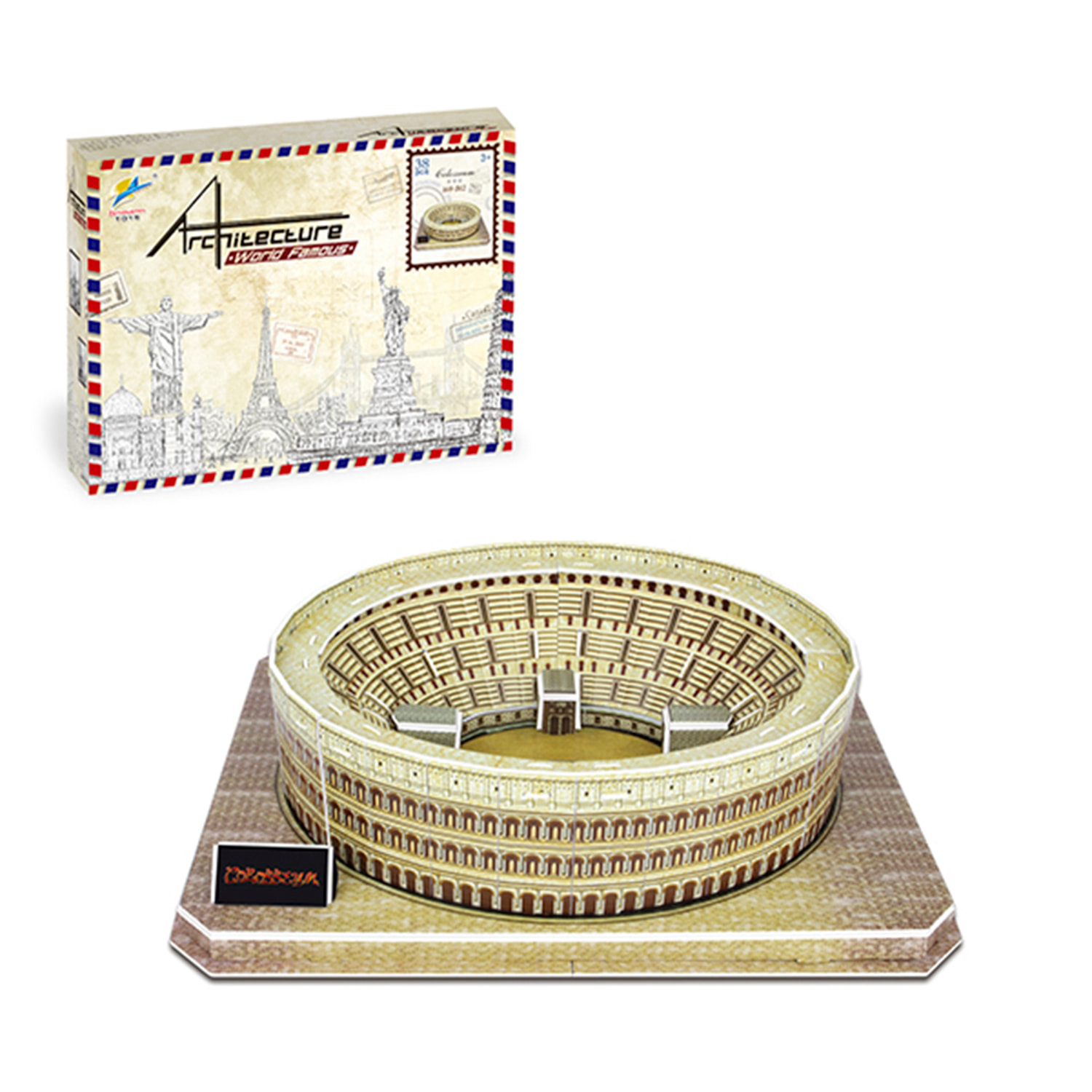 Puzzle 3D del Colosseo di Roma. È composto da 38 pezzi che puoi assemblare senza bisogno di attrezzi o colla. Raccomandato per bambini di età superiore ai 3 anni.