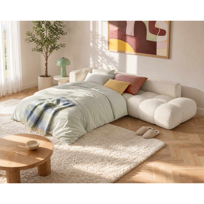 Yulin - Canapé d'angle L 5 places convertible avec coffre en tissu bouclette - Beige