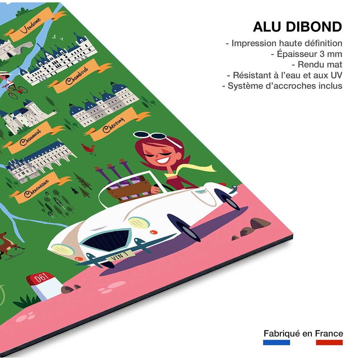 Tableau sur la route des chateaux de la loire Tableau alu Dibond