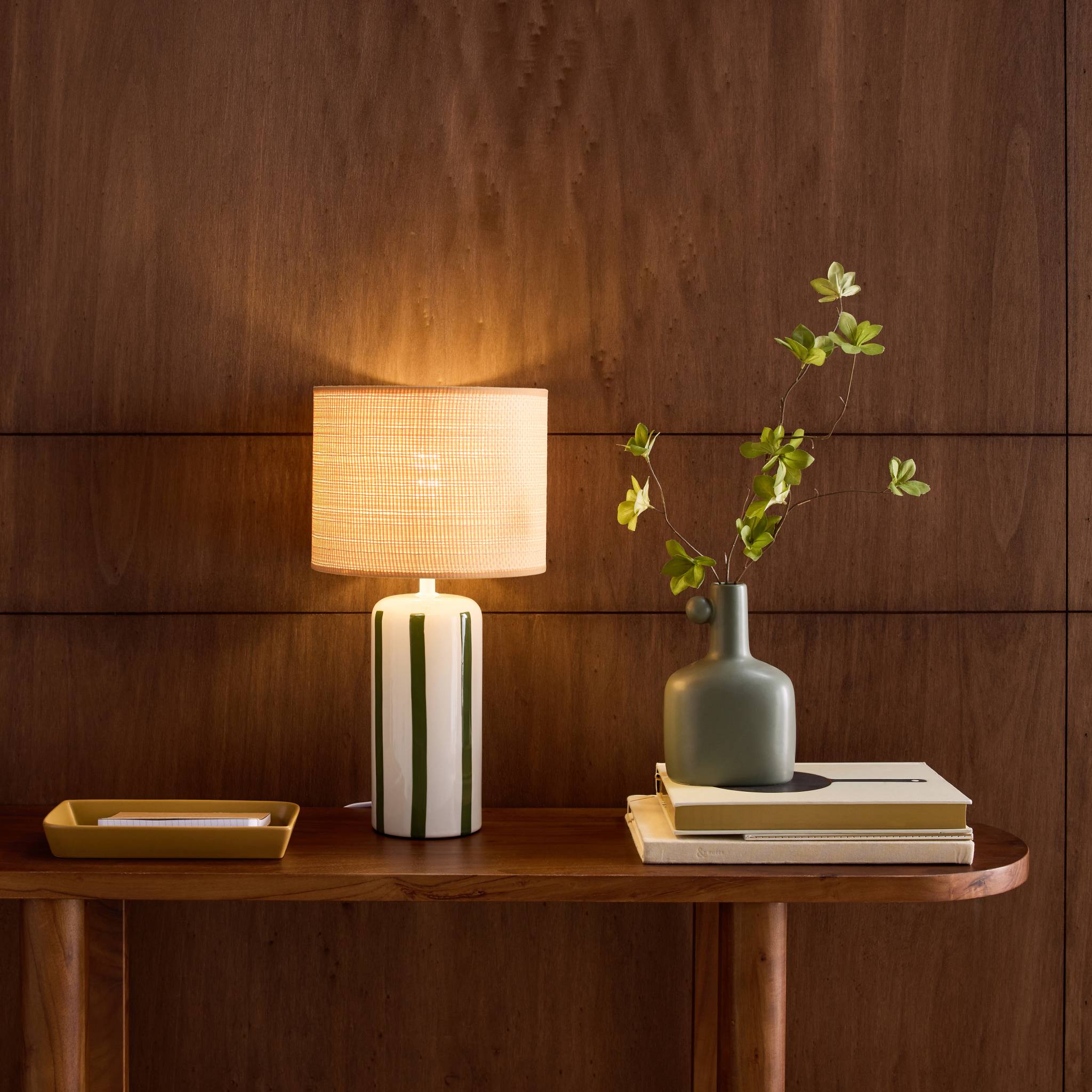 Lampe de table intérieur céramique abat-jour effet rotin H 44cm AURORE