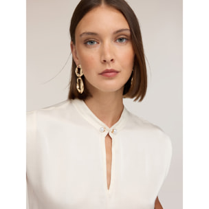 Motivi - Blusa in raso con scollo alla coreana - Bianco