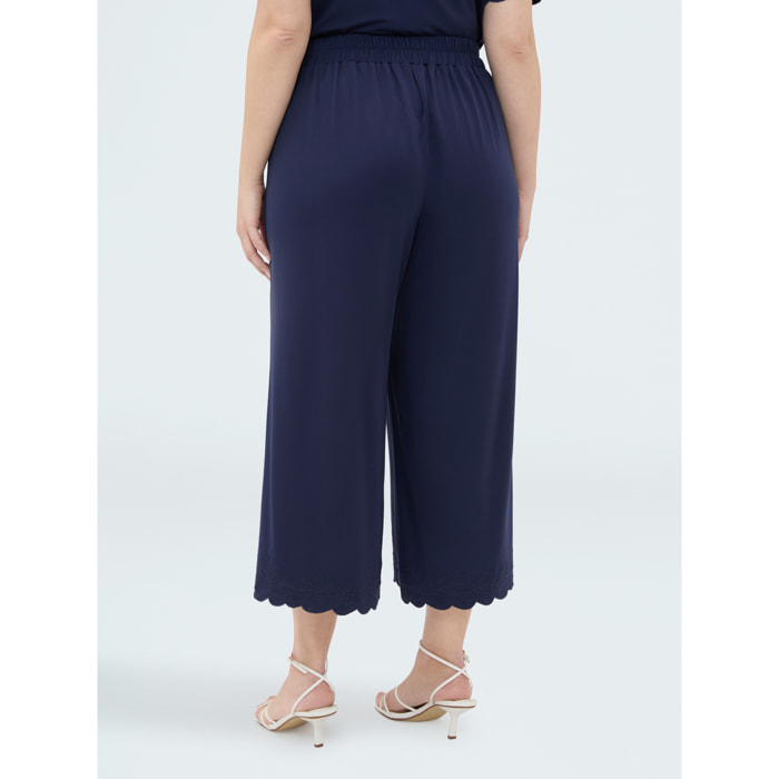 Fiorella Rubino - Pantalones cropped con dobladillo bordado - Azul